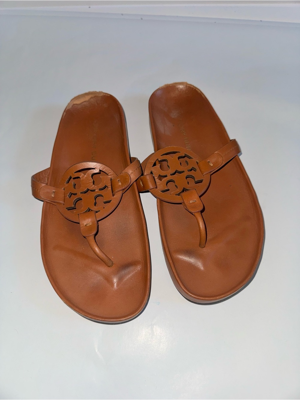 Tory Burch Tan Leather Miller Thong Sandals